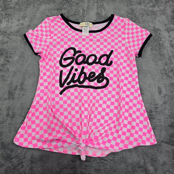 DG Girls Pink Checkered Good Vibes Graphic Tee Youth 10/12 - Picture 2 of 7